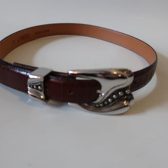DE SANCHEZ BROWN LEATHER BELT western SILVER BUCKLE 30 - Picture 2 of 5